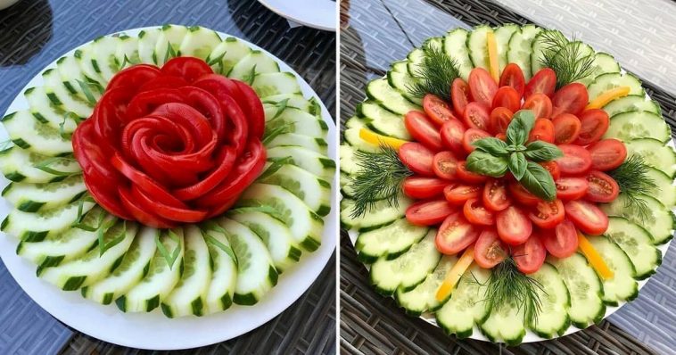 Шикарна нарізка з простих помідора і огірока! Звичні овочі з ресторанною подачею!