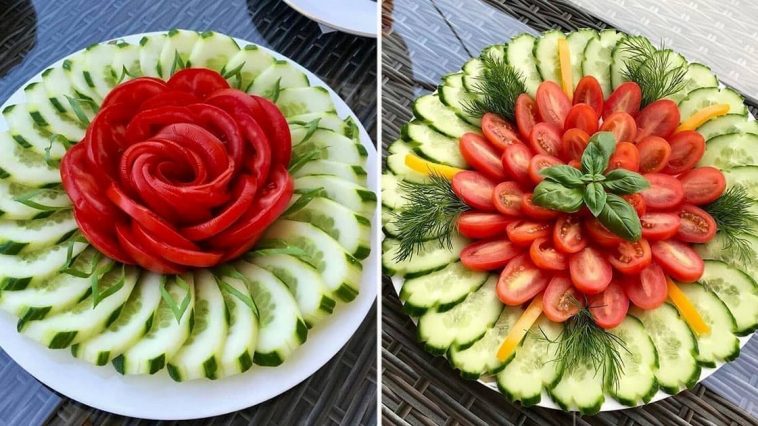 Шикарна нарізка з простих помідора і огірока! Звичні овочі з ресторанною подачею!
