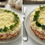 Салат з крабовими паличками слоями. Ви тільки подивіться на цю подачу, красивіше ніж Мімоза