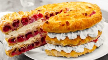 Швидкий торт з вишнею з готового тіста – смак, як у кондитерській! Готується за лічені хвилини!