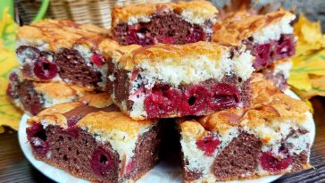 Мармуровий пиріг з вишнями – простий рецепт із доступних продуктів! Готується швидко, а смак неперевершений!