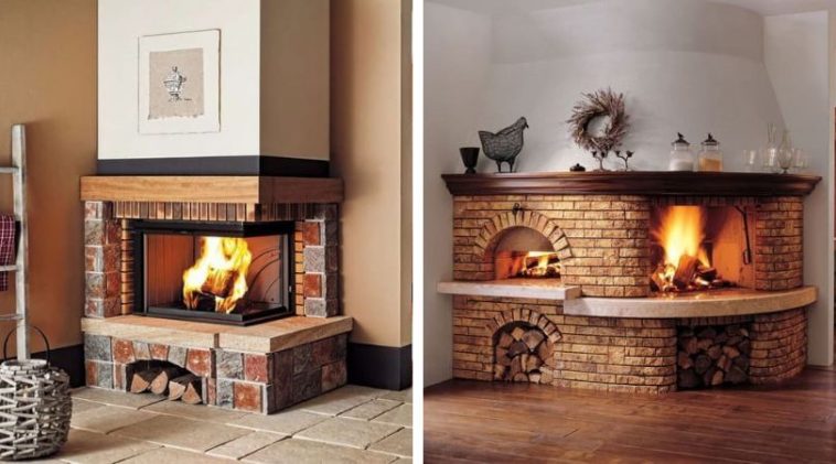 Цегляний кутовий камін на дровах для приватного будинку: 50 стильних рішень для тепла та затишку