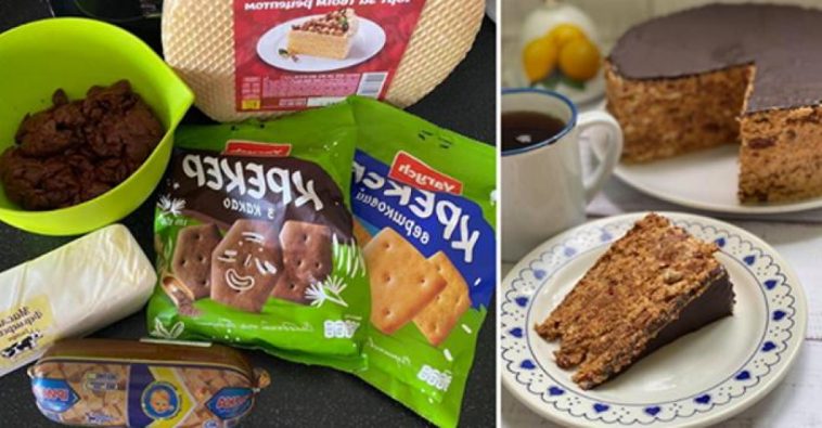 Літній тортик без випічки з вишнею та крекером