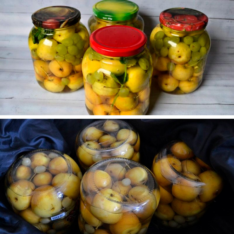 Яблука з виноградом і м’ятою в сиропі – ароматна заготовка на зиму