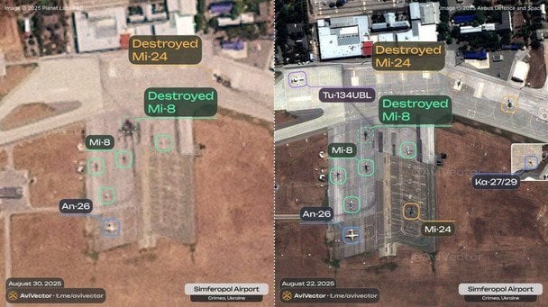 Українські дрони знищили два російські гелікоптери у Сімферополі (фото)
