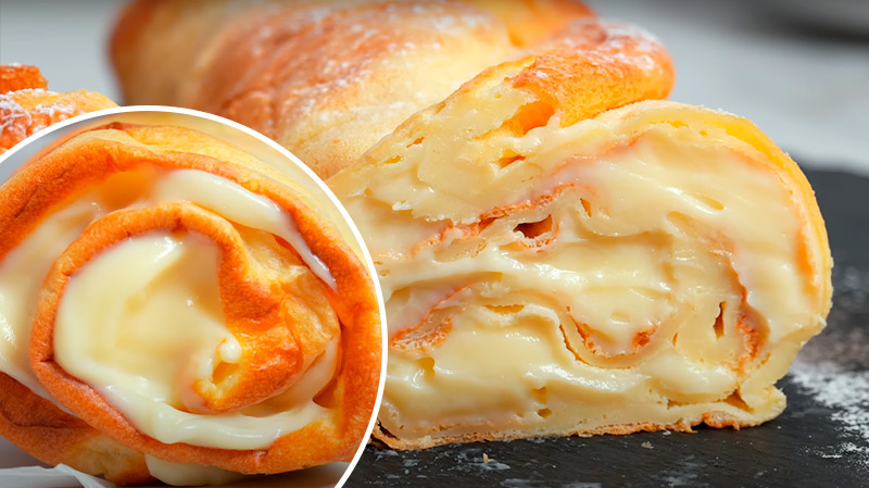 Найніжніший рулет із заварним кремом без мороки: тісто просто заливаю у форму!