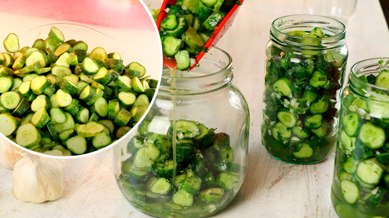 Огірки за 15 хвилин! Неймовірно смачна салатна консервація на зиму