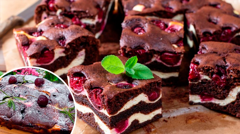 Шоколадний брауні з вишнею та сиром – десерт, що підкорює з першого шматочка