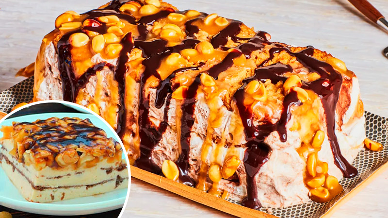 Сметанно-карамельний торт без випічки з арахісом