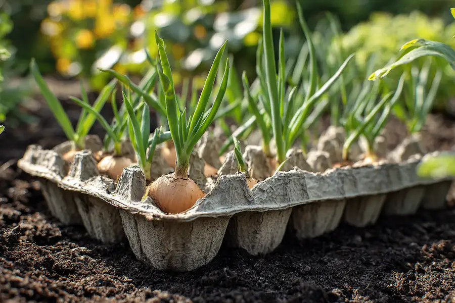Посадка цибулі в лотках з-під яєць: простий метод рівних грядок і щедрого врожаю