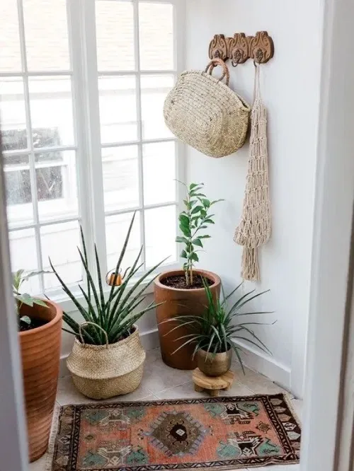 Lit Corner with Houseplants in Fancy Pots