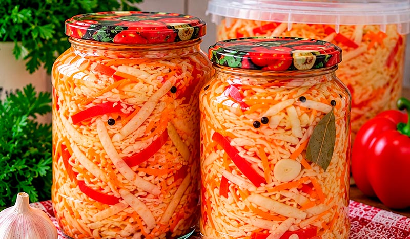🥬 Маринована капуста з болгарським перцем швидкого приготування