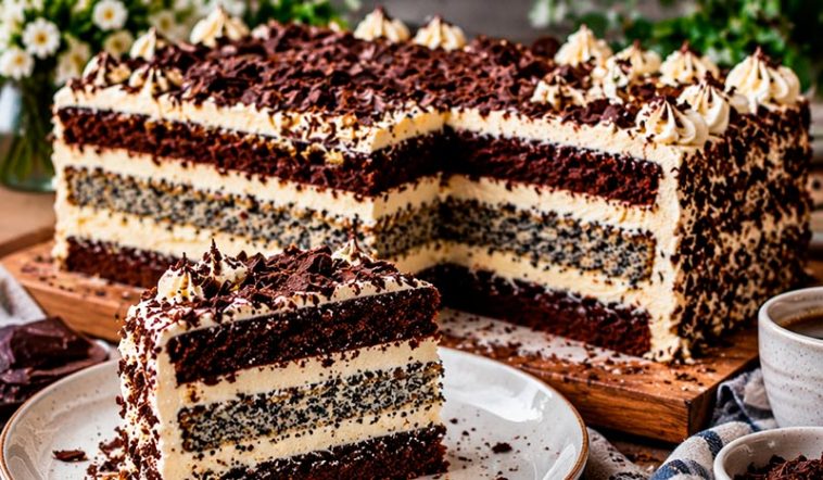 🍰 Торт «По-багатому» з маком, шоколадними коржами та кремом «Пломбір» — високий красень, від якого неможливо відірватися!