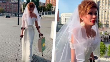 Олена-Крістіна Лебідь з’явилася на дні народження у весільній сукні та на милицях: незвичний образ зірки